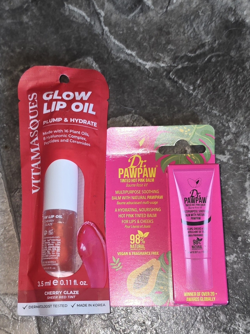 VITAMASQUES & Dr. PAWPAW Lip Care Duo — Cherry Glaze & Hot Pink BNIB